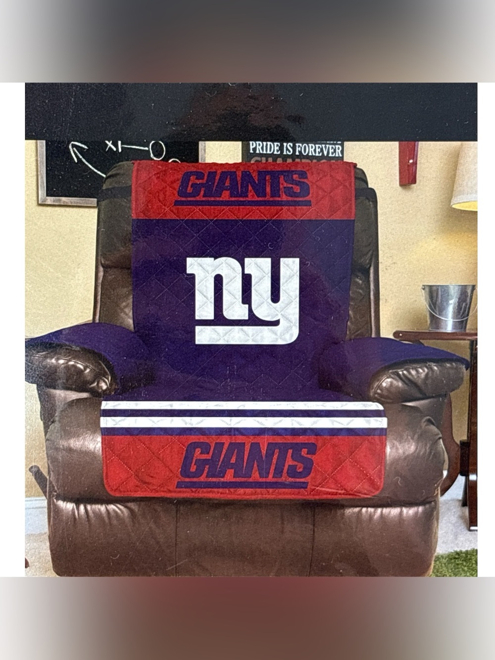 NFL NY GIANTS Furniture Protector with Elastic Straps For Recliner Blue 80"x 65"